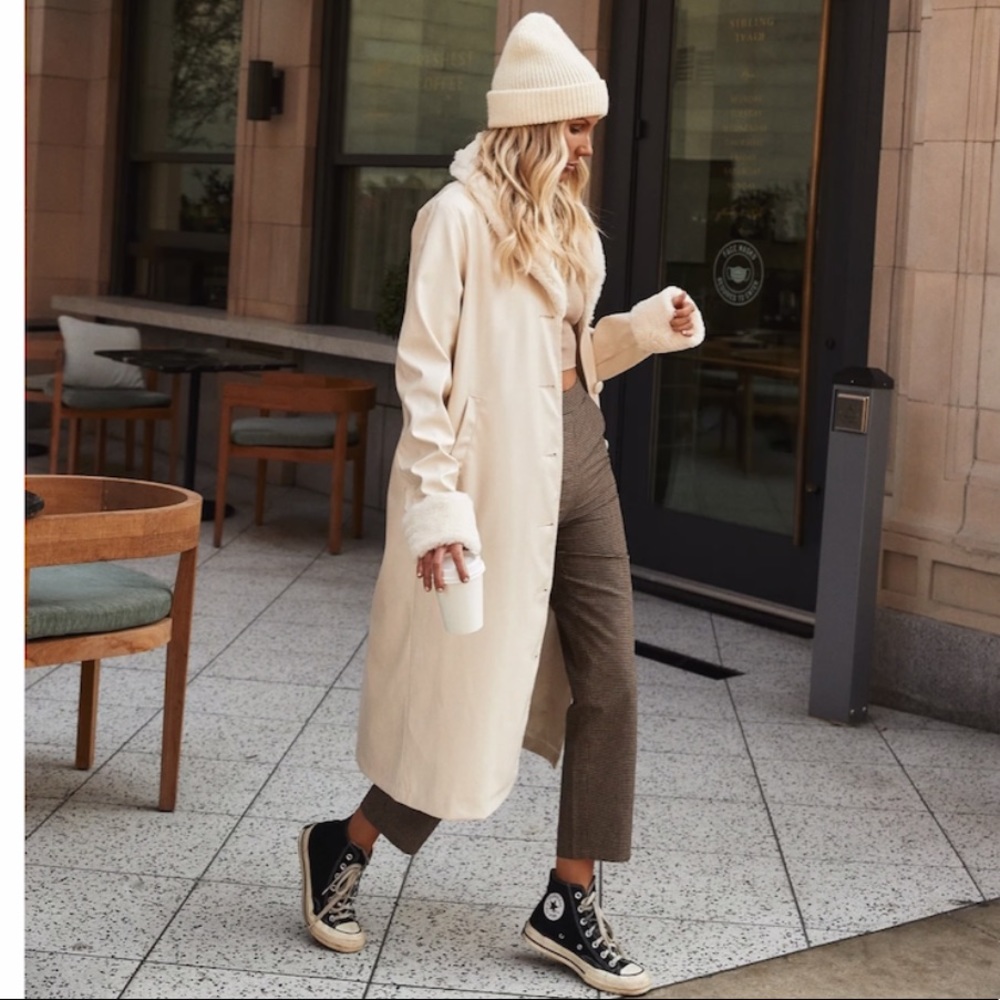 Cream Vegan Leather Jacket